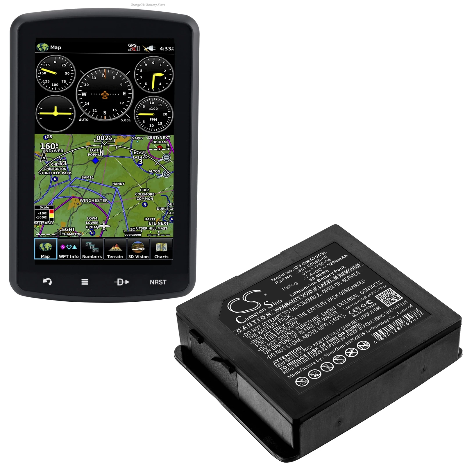 Image of Ersatz-GPS-Navigationsbatterie 7,4V 5200mAh/6800mAh 361-00055-00 010-11756-04 361-00055-01 für Garmin Aera 795 796