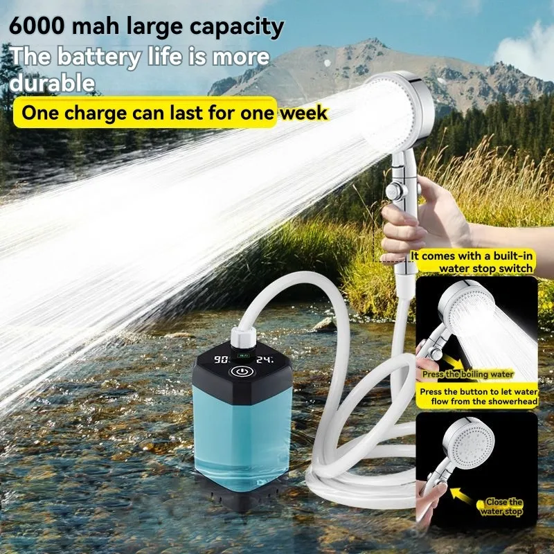 ポータブル電動シャワーセット（アウトドア、キャンプ、野外作業用）- モダンミニマリストスタイル