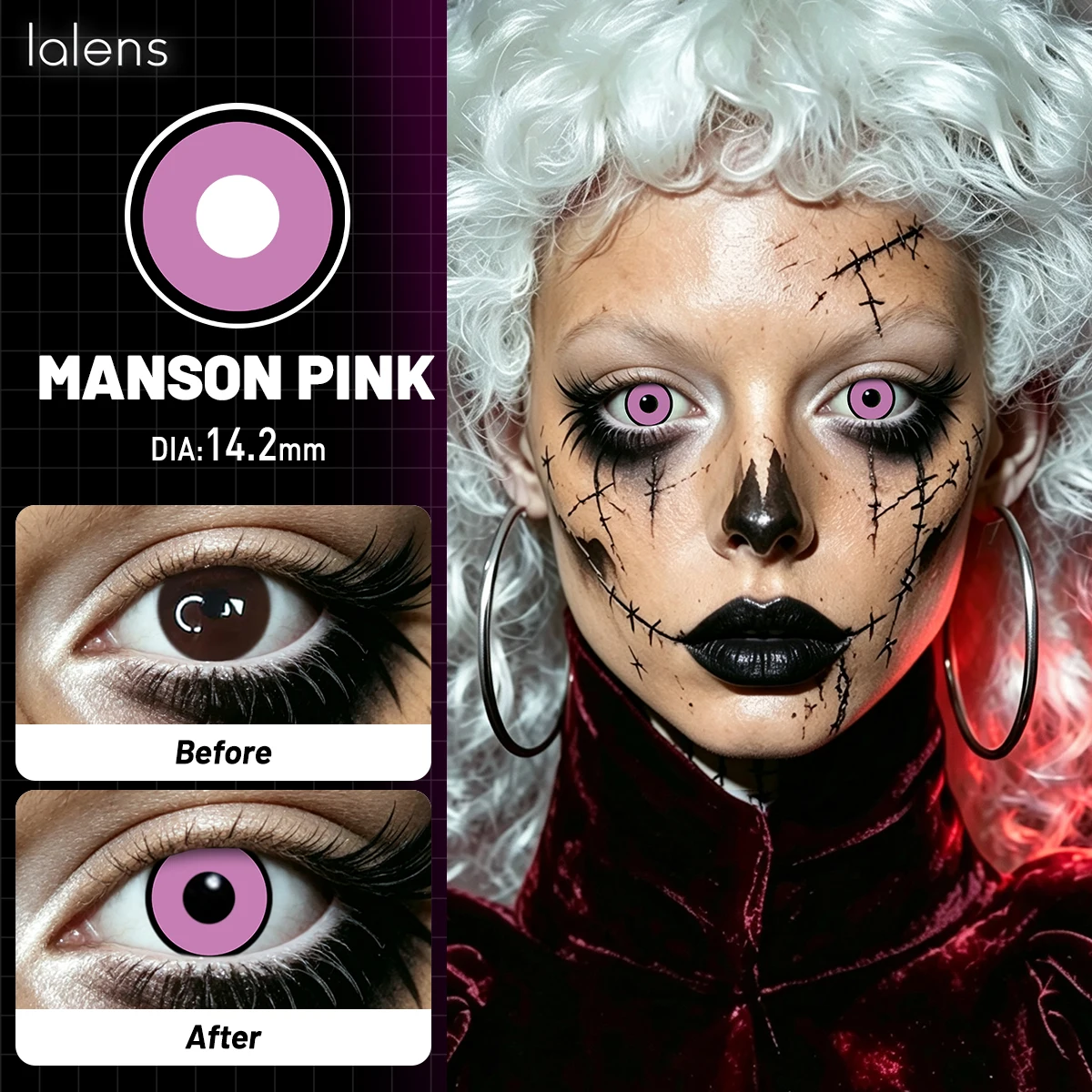Lalens Grüne Anime-Cosplay-Farbkontaktlinsen, 1 Paar, 14,2 mm, Kosmetiklinsen für Cosplayer, Halloween, Weihnachtsfeier, Kostüm, Augen-Make-up – Detail 17