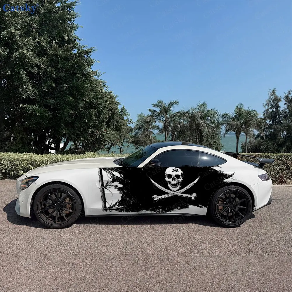 2pcs Pirate Flag Car Side Wraps, Self-Adhesive PVC Waterproof & Scratch-Resistant Stickers, Car Accessory Gift