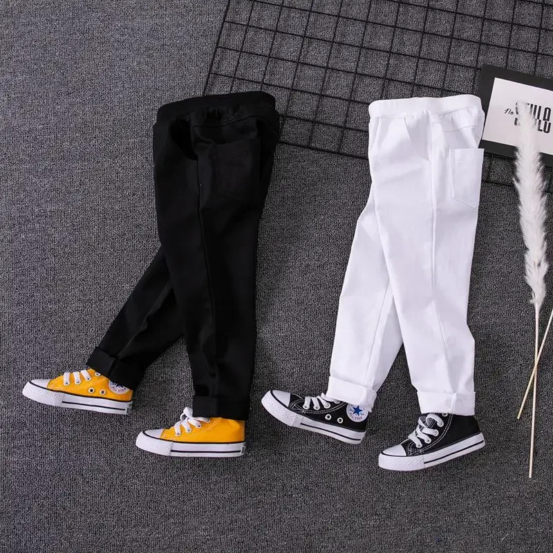 

New Fashion White Pants for Kids Boys Cotton Teenage Black Long Trousers School Boys Junior Sweatpants Children Clothes 4 8 12Y