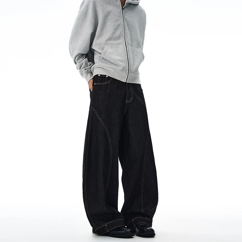 2025 ฤดูใบไม้ร่วงใหม่ใบมีดโค้งสไตล์กางเกงยีนส์ผู้ชายหลวมขาตรง high-end อินเทรนด์ Street สไตล์ญี่ปุ่น DENIM กางเกง