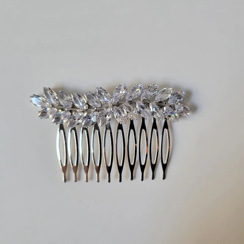 SLBRIDAL Trendy Sparkling Prong Setting Cubic Zircon Bridal Wedding Hair Comb Women Girls Jewelry Daily Fashion Hair Accessories