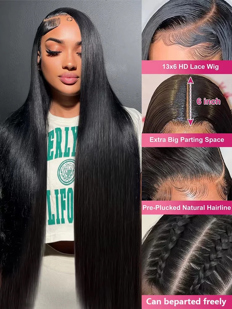 Straight 30 40 Inches 13x6 HD Lace Frontal Human Hair Wigs Remy Pre Plucked 13x4 Transparent Lace Front Wig For Black Women