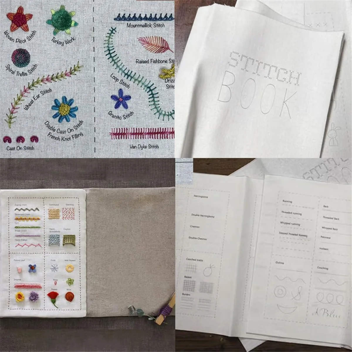 ABNJ Diy كتاب التطريز الكتان Flipbook يدوية الصنع الكتان إبرة كتاب التطريز الخياطة كتاب صور