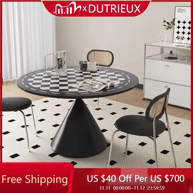 

Vintage Unique Dining Table Simple Professional Nordic Black Creative Dining Table Round Modern Mesas De Jantar Salon Furniture