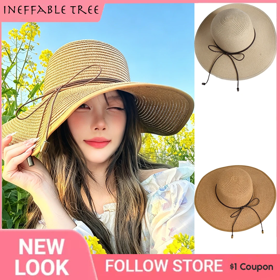 Elegant Women Sun Summer Wide Brim UV Protection Foldable Panama Hats Outdoor Beach Vacation Travel Accessories Cap Casquette