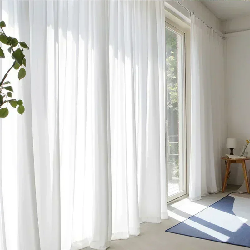 

1PC White Tulle High Quality Sheer Curtains for Living Room Bedroom Window Solid Color Door Screen Party Drapes Partition Door