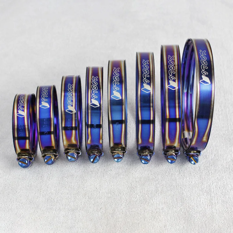 T-Bolt Hose Clamp Stainless Steel 37mm to 102mm Titanium Blue Adjustable Pipe Fix Clip Universal Hose Clamp