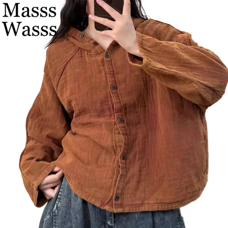 

Брендовые японские повседневные модные пальто Mass Wasss, женские свободные винтажные куртки с капюшоном, женская однотонная хлопково-льняная верхняя одежда большого размера