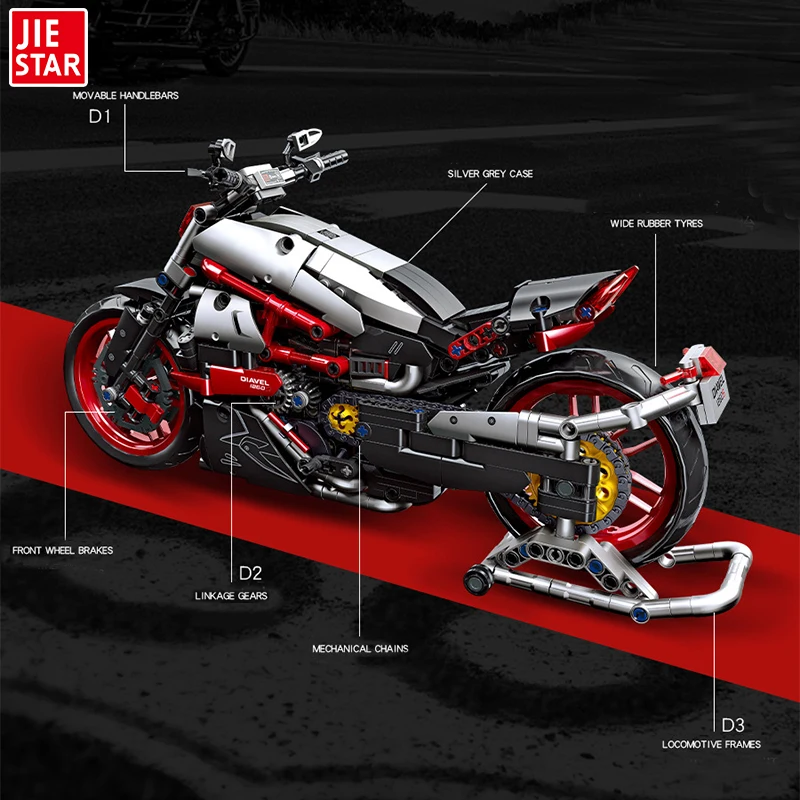 1260PCS 1:6 Diacel Simulation Model Building Block Motorcycle, Creative Decoration Toy, Suitable Gift For Children（No Box）