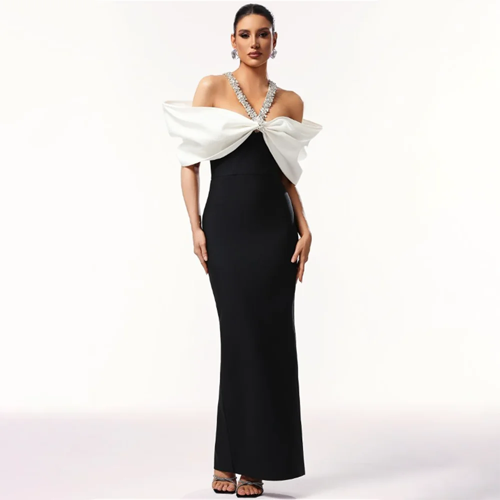 

Women's Formal Evening Gowns Sparkle Diamond Bow Halter Neck Backless Evening Dresses Elegant Formal Party Cocktail Gowns