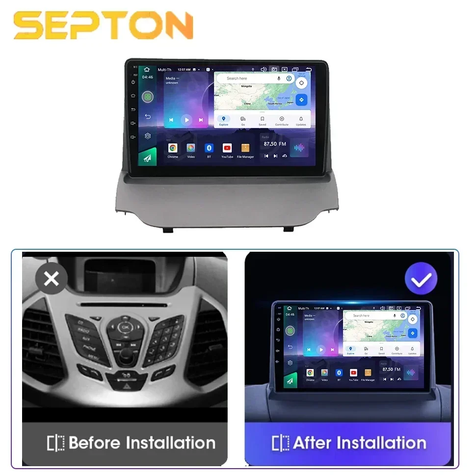 SEPTON 8+128G Car Radio Multimedia Video Player for Ford Ecosport 2013 2014 2015 2016 2017 GPS Wireless CarPlay 2 Din Head Unit