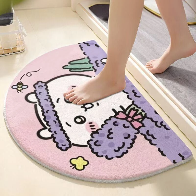 Chiikawa Semi Circle Bath Mat Cute Anime Hachiware Usagi Print Soft Fluffy Water Absorbent Doormat Non Slip Curved Floor view 3