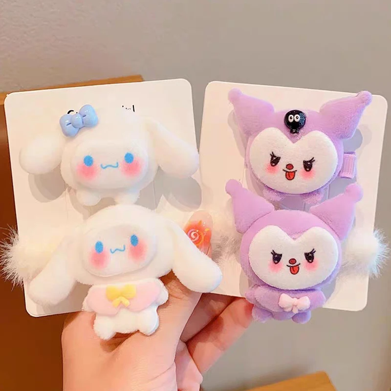 Cartoon Sweet Kawaii Melodie Cinnamoroll Pochacco Kuromi Purin Anime Schattige Sanrio Haarspeld Pluche Haartouw Voor Kinderen Haardecoratie