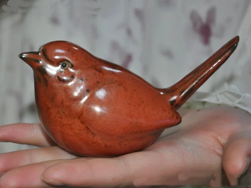 4.6"Ancient Chinese zisha pottery Porcelain Feng shui lucky wealth bird statue