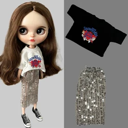 Handmade Ob22 24 Doll Loose Fitting T-Shirt Doll Skirt With Sequins For Blythes Ymy Licca Azones Ob24 Ob27 Fr Doll