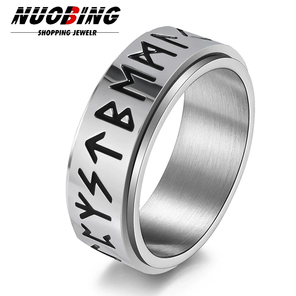 Anillo de runas nórdico Vintage para hombres y mujeres, amuleto de pareja de futhark pagano con letras Odin de acero inoxidable, joyería, regalos para festivales