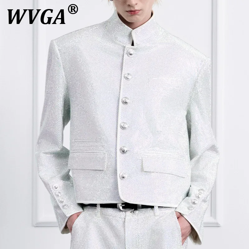 

WVGA Spring Autumn New Men's Tide High Street Hot Diamond Design Trendy Long Sleeve Jacket Niche Chic Casual Coats Ins Y2K W9761