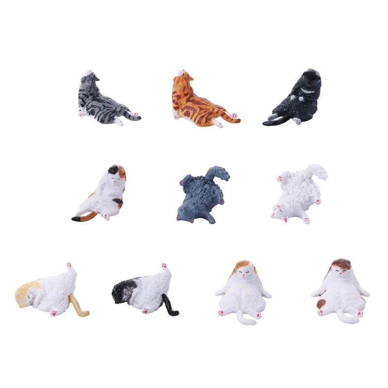 H8WB Tiny Cats Sculpture Elegant Miniature Decors For Workspaces Shelf Display Pet Lover Gift Quality Resin Craft Figurine