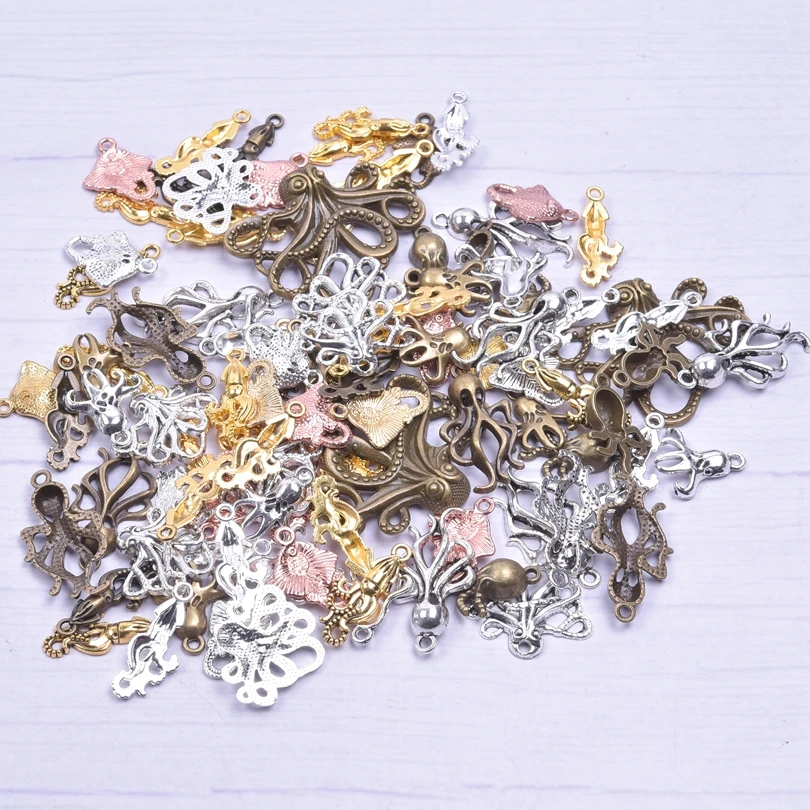 30/50/100Pcs Mix Antique Bronze Octopus Charms Shape Animal Pendant Charms For Jewelry Making Necklace Women Men Materials