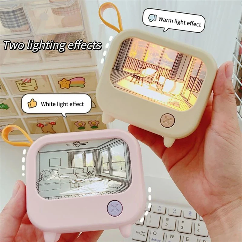 LED Light Picture Night Light Creative TV Frame Mood Lamp Bedside Lamp USB Rechargeable Dimmable Warm White Light Home Decor