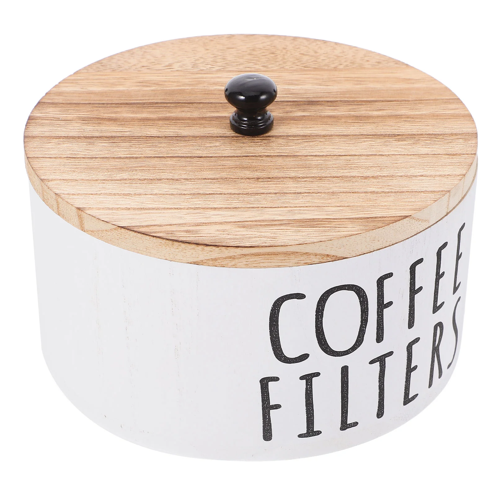 Coffee Filter Storage Box Holder with Lid Container Round Station Organizer White