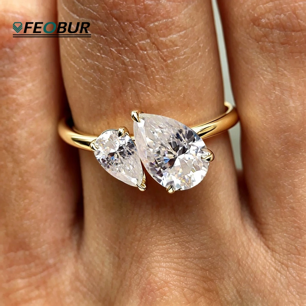 1.5cttw Toi Et Moi Pear Moissanite Engagement Ring for Women Two Stone Ring Double Waterdrop 925 Sterling Silver Jewelry Wedding