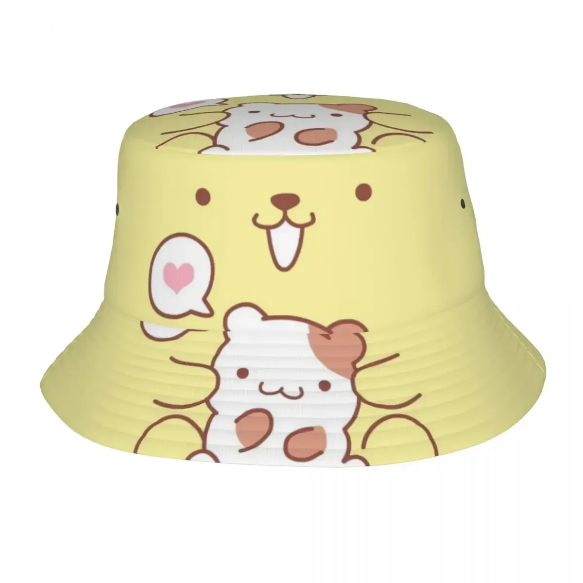 Cute Pom Pom Purin Face Bucket Hat Summer Vacation Getaway Headwear Merch Fishing Hats for Camping Unisex Panama Hat Packable