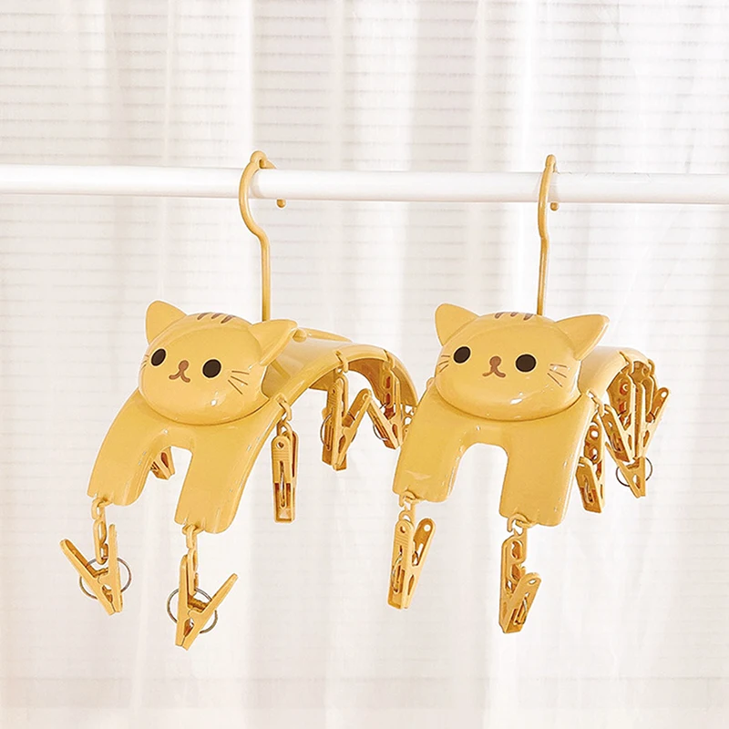 Cat Hangers with 10pcs Clothes Pegs Indoor Outdoor Laundry Clips Underwear Socks