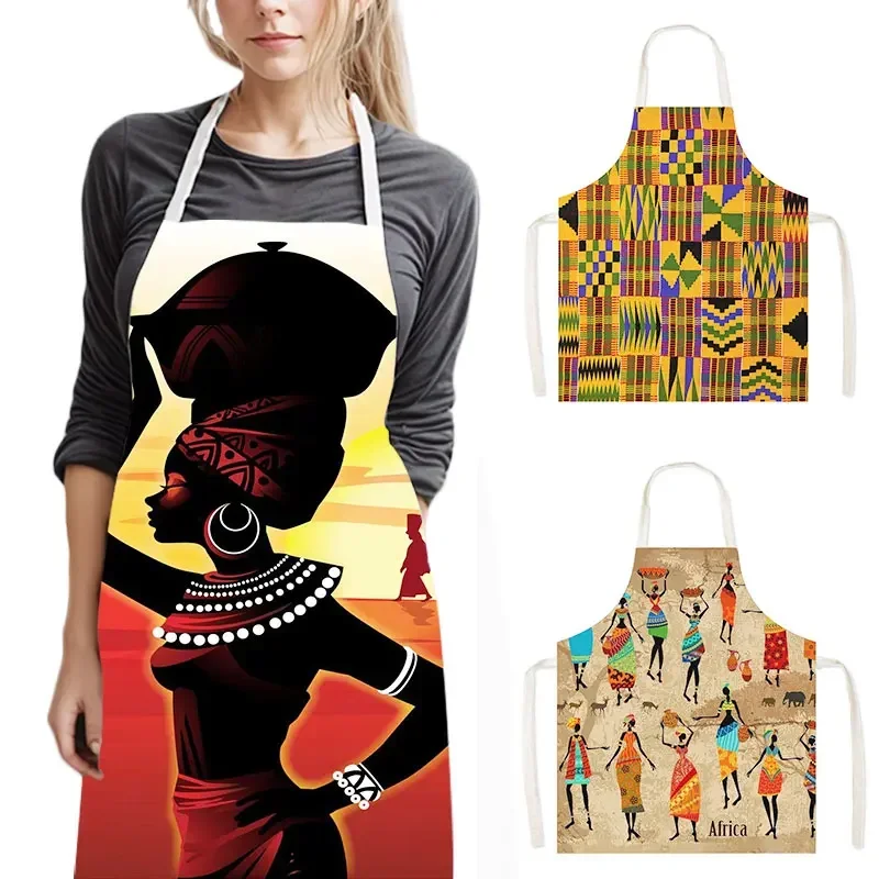 African Woman Print Kitchen Aprons Afro Fashion Girls Household Cleaning Pinafore Waterproof Chef Waiter Cooking Apron