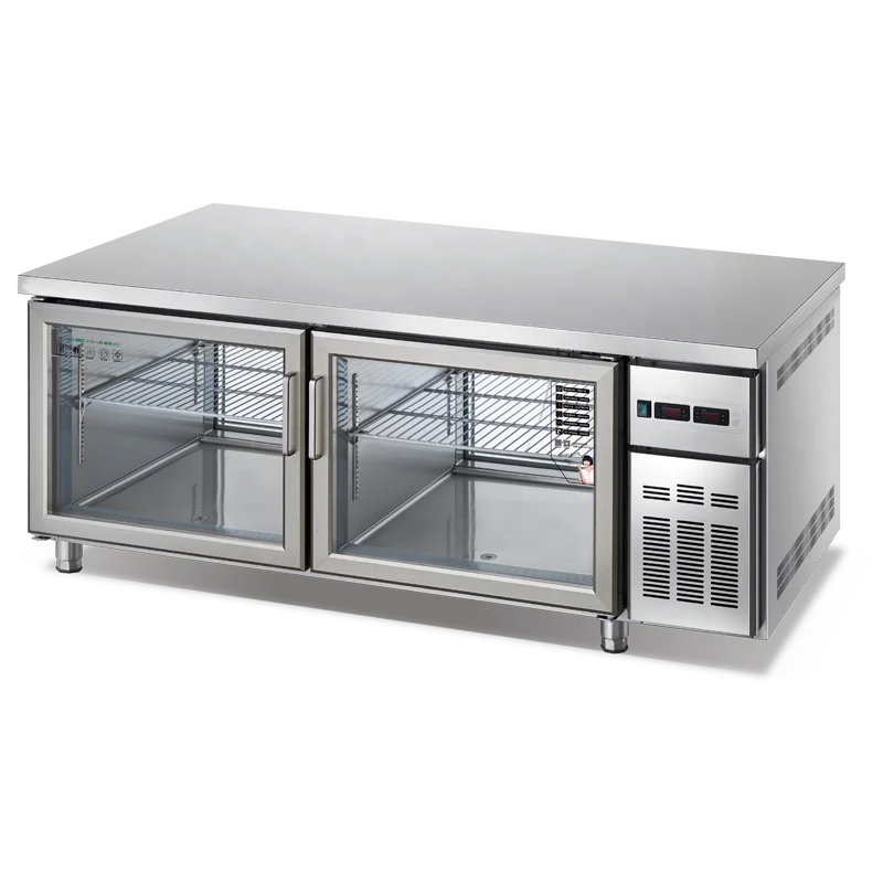 Новый стиль 2025 года, мраморный холодильник с морозильной камерой, стеклянная дверь из нержавеющей стали, верстак, холодильник с колесом