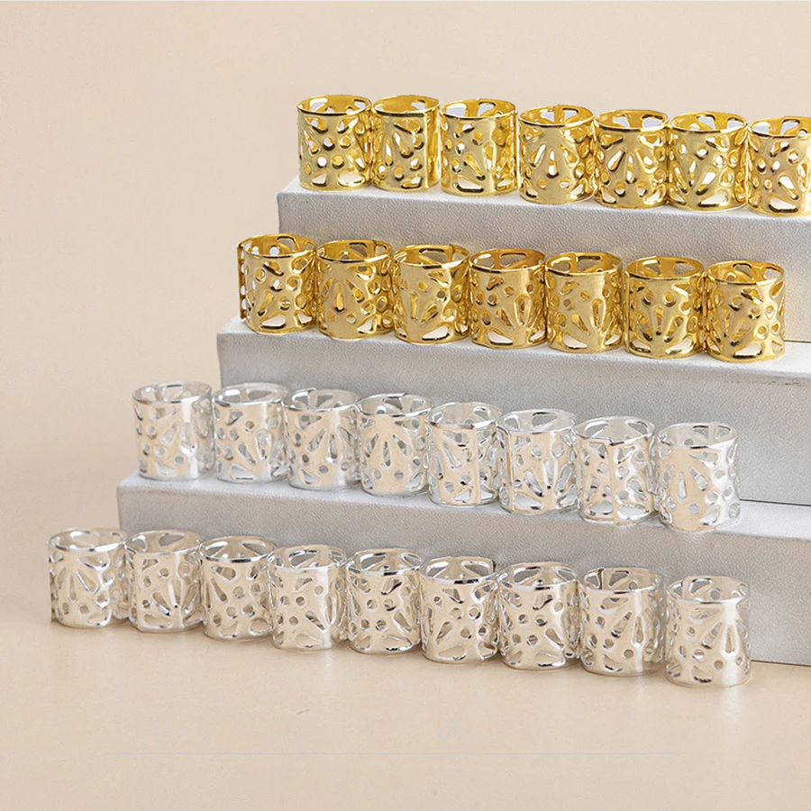 10/30 sztuk 10x12mm małe srebrne pozłacane gumka do włosów warkocz dredy otwór mikro koraliki regulowany klips do mankietu warkocz włosów stylizacja