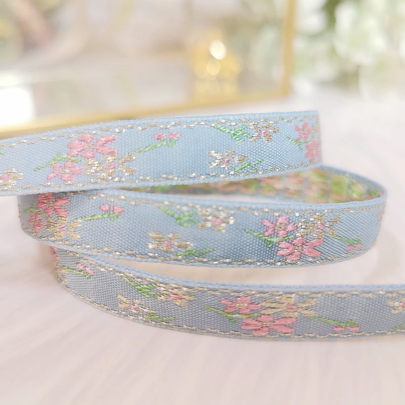 5 Yards 0.4 Inch 10MM Spring Color Series Floral Woven Jacquard Ribbon Dress decoration webbing DIY Bow Accessories