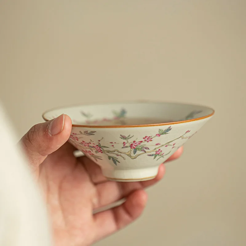 Oriental Ceramic Dried Hat Teacup Peach Blossom Motif For Girls Personal Home Kung Fu Tea Table Decor Collection Use