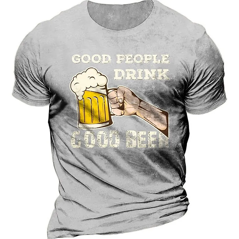 Summer Fashion Men Retro Beer graphic t shirts Europe and America Trend Personality Vintage Printed Round Neck Short Sleeve Tees
