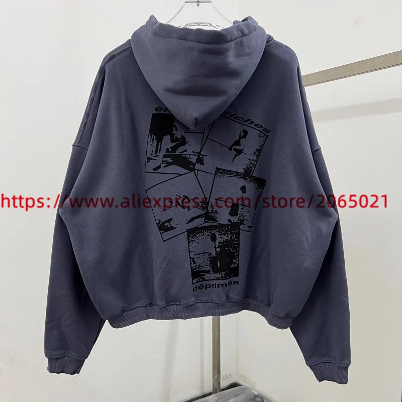 Hip-Hop Vintage Washed Blue Damaged Enfants Riches Deprimes Hoodie Hoode Men Women Short Wide ERD Pullovers With Tag