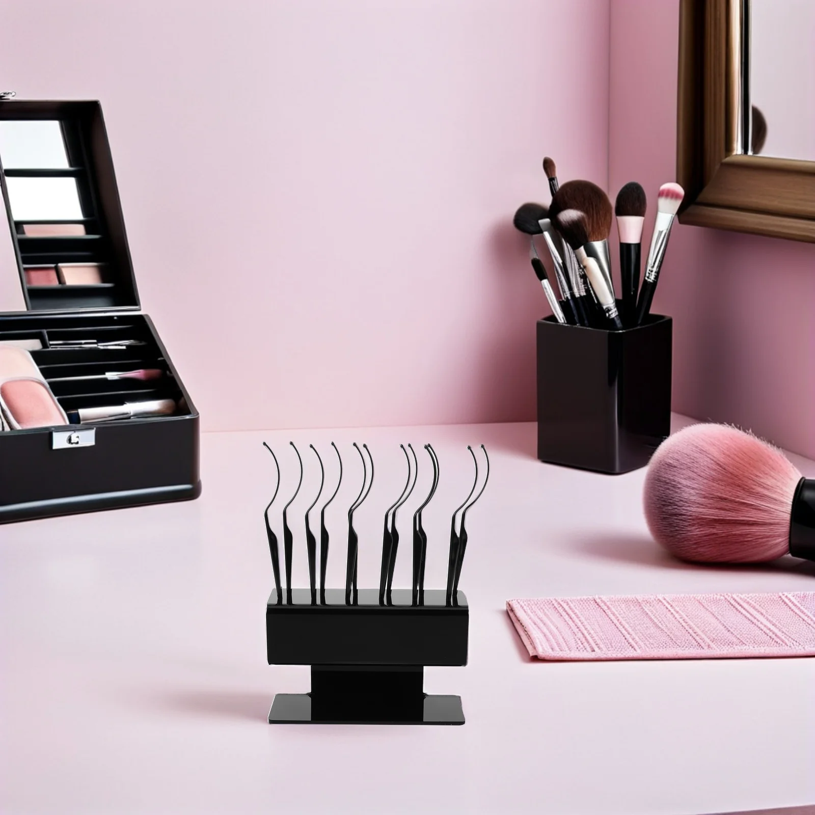 

1Set False Lash Display Stand Black Plastic Eyelash Extension Holder 12 Curved Sticks Lash Organizer Beauty Salon Makeup Display