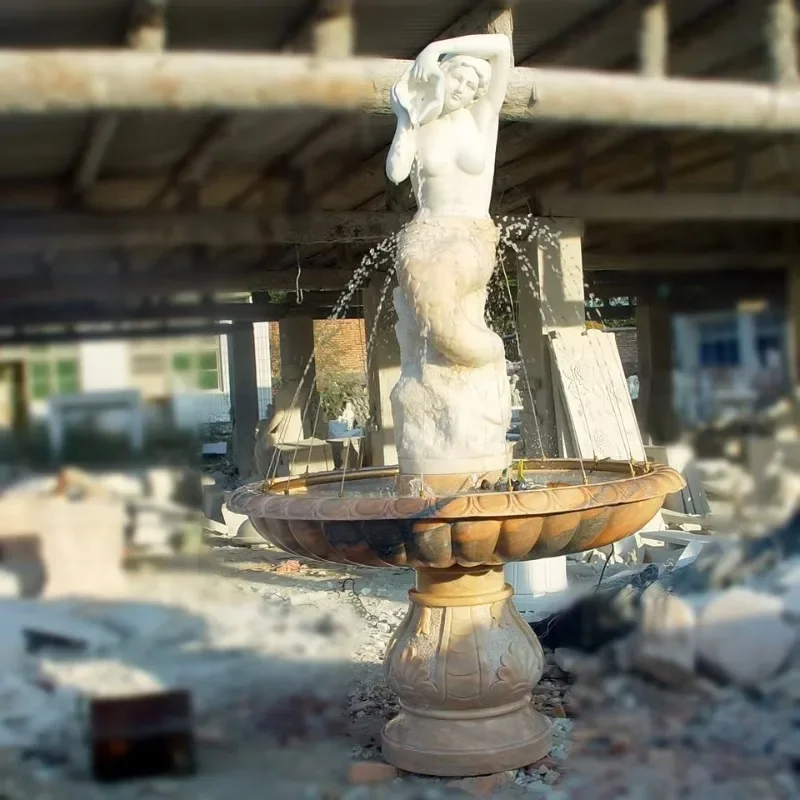 Carved Mermaid Statue Fountain for Sale Garden Stone Water Marble Beautiful Outdoor Garden Ornaments Natural Stone Color 1 Piece