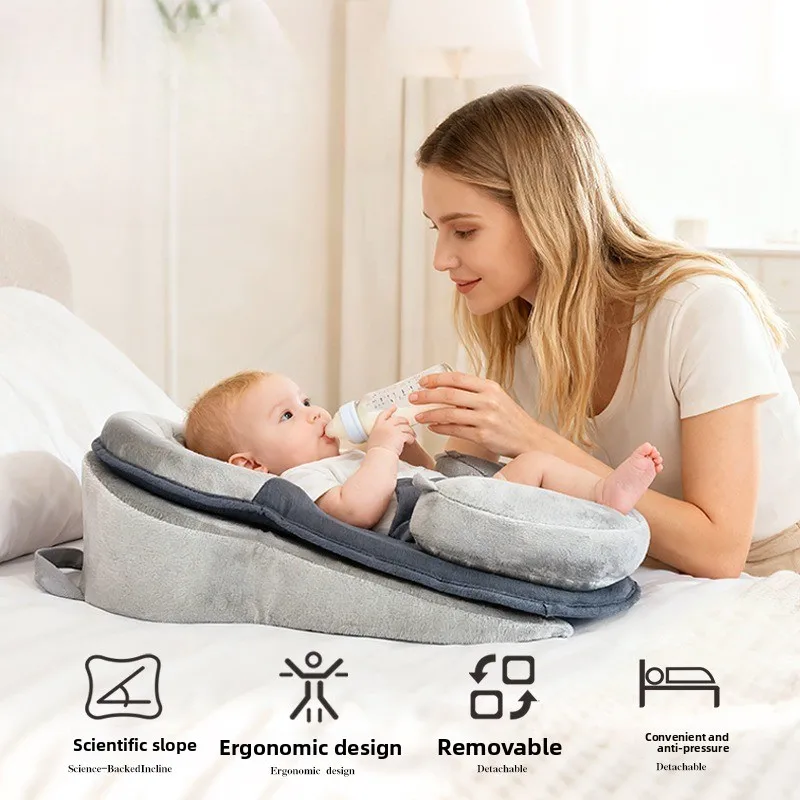 وسادة إسفين للأطفال، وسادة قابلة للتعديل مضادة للبصق لحديثي الولادة، تصميم مريح، غطاء محمول قابل للإزالة، سهل التنظيف