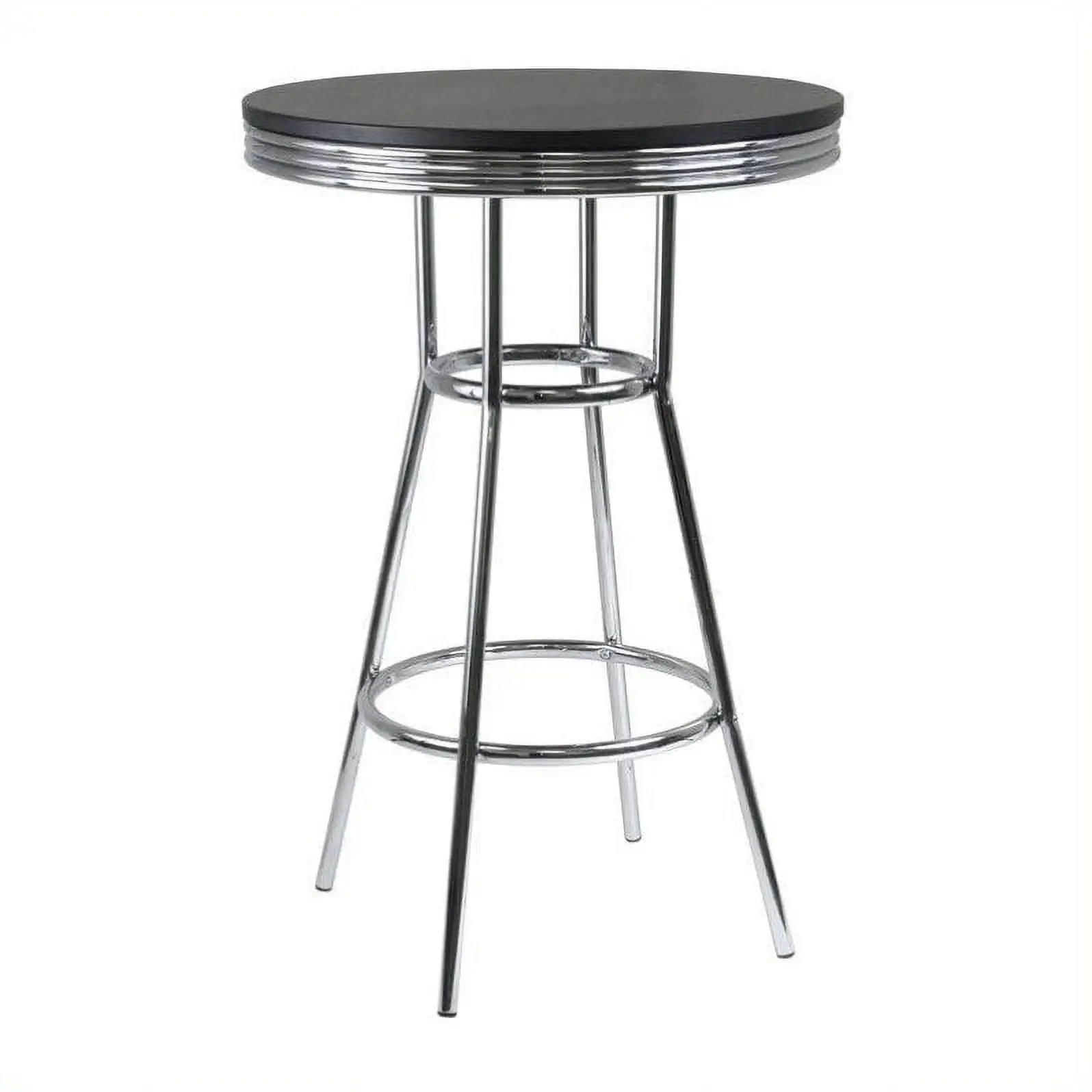 Round Pub Table Kitchen Bistro Pub Counter Table Dining Table, Black & Chrome