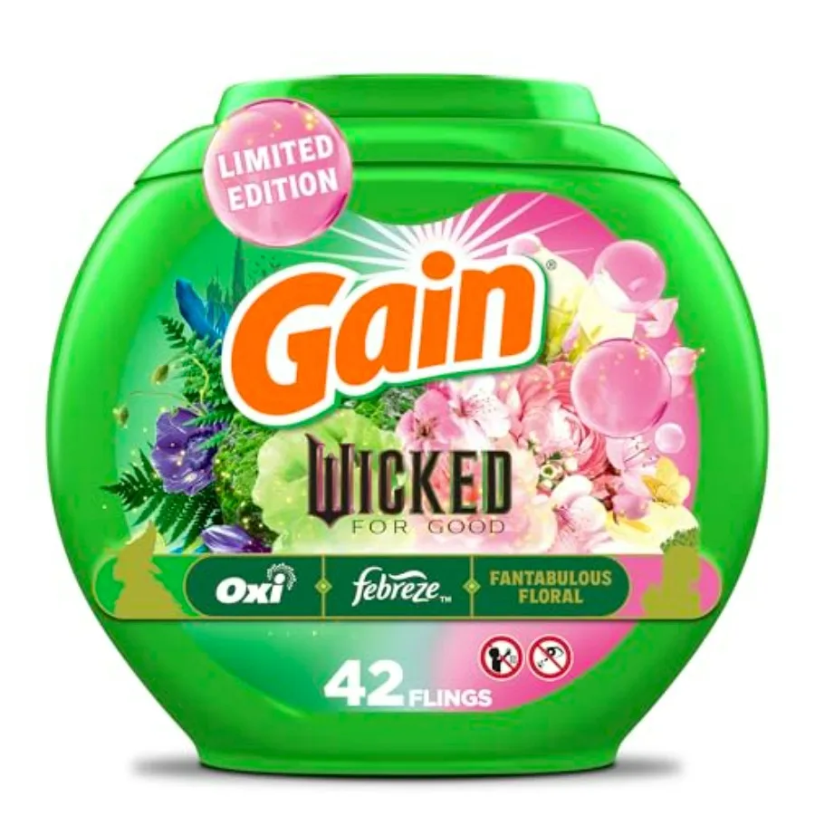 

Gain Flings! "Wicked: For Good" Limited Edition Laundry Detergent Pacs, 42 Count, Fantabulous Floral Scent, 3 in 1 HE Detergent