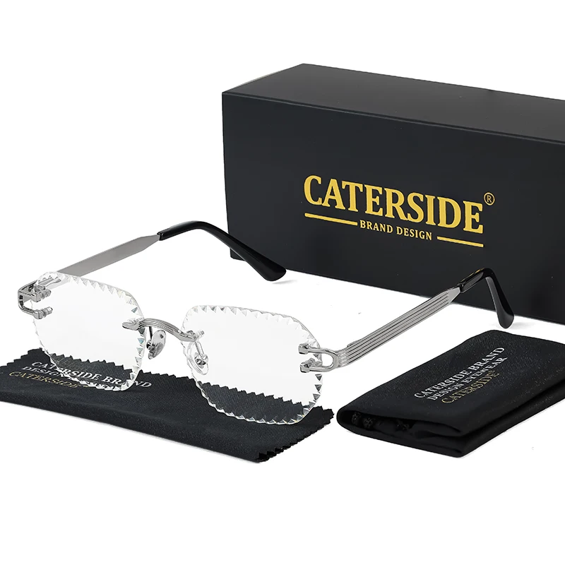 CATERSIDE Neue randlose Sonnenbrille für Herren, quadratisch, modisch, mit geschliffenen Gläsern, Markendesign, Sonnenbrille für Damen, Party, Festival, Brillengeschenk – Detail 14