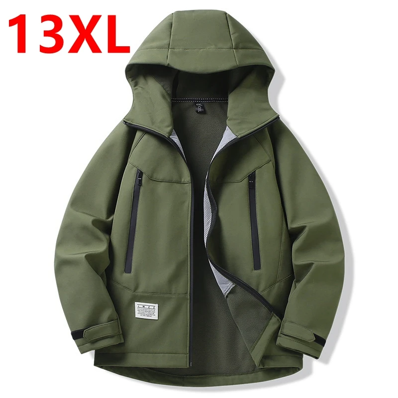 Chaqueta de trabajo de terciopelo fino de otoño para hombre, ropa de trabajo de talla grande, impermeable, exterior, concha suave, asalto, tres pruebas, montañismo, 13xl, 190kg