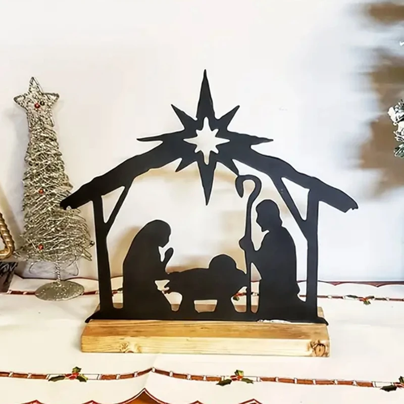 Nativity Scene Silhouette Nativity Figurines Set Christmas Nativity Ornament Nativity Holy Family For Fence Patio Durable C