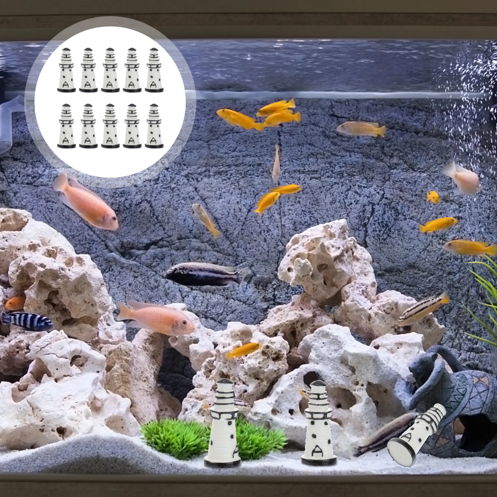 

10Pcs Miniature Resin Lighthouse Decor Small Size Assorted Color White Chic Micro Landscape Garden Desktop Ecological Ornament