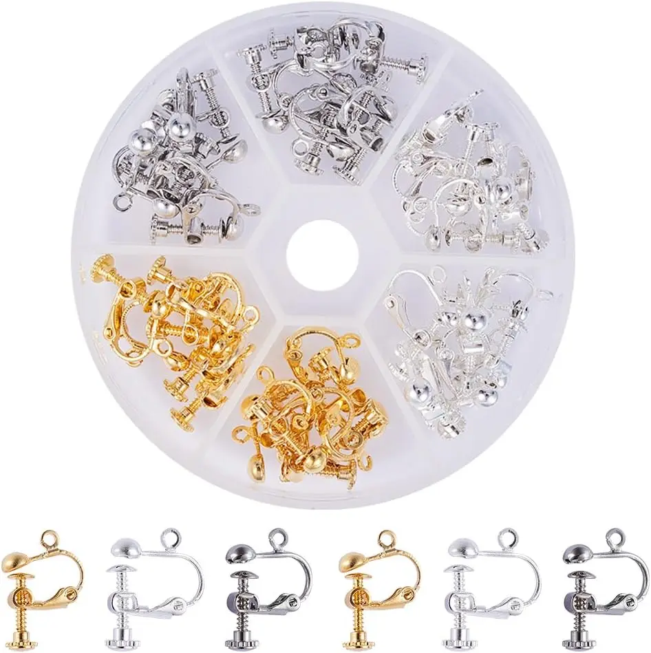 36Pcs Brass Screw Back Clip-on Earring Component 17x13.5x5mm for Non-Pierced Ears 3Colors