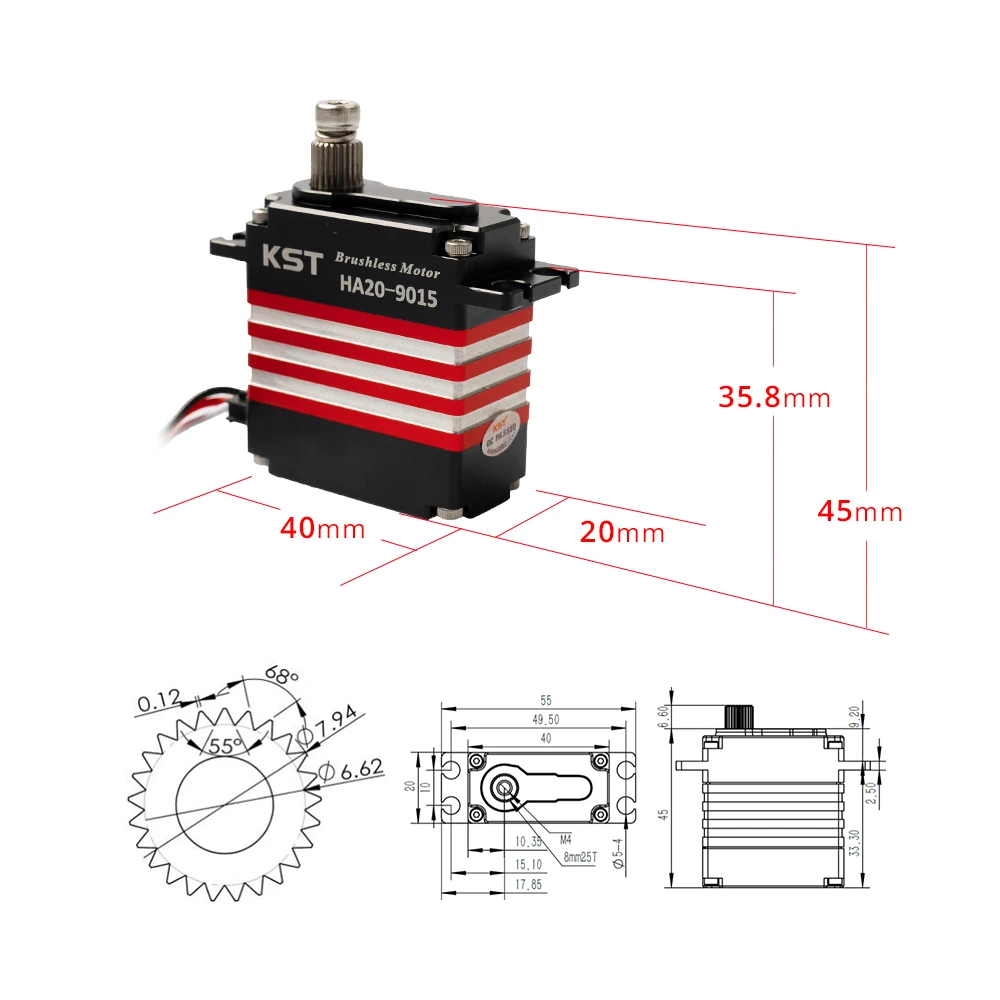 KST HA20-9015 90Kgf.cm 0.15sec Extreme High Torque Contactless Brushless Standard Servo  For Large Scale RC Planes