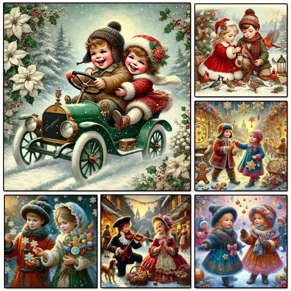 Алмазная картина с рисунком маленькой девочки и мальчика, полная квадратная круглая 5D алмазная мозаика, зимняя рождественская вышивка, новые поступления, домашний декор