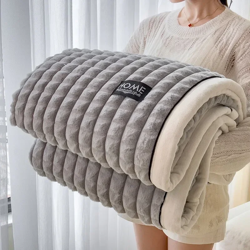 2024 new class A gold mink cut grid multi-functional blanket office nap blanket milk fleece shawl car small blanket
